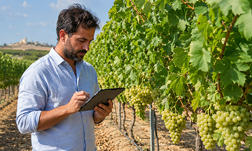 Tecnici agronomi e distributori con soluzione Retarder+ per uva da tavola
